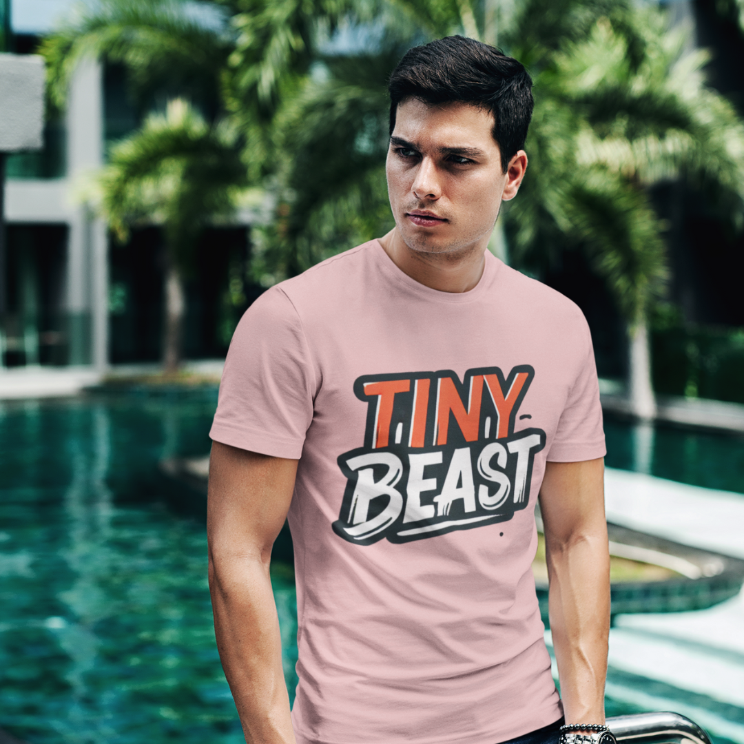 Men’s Light Baby Pink Printed T-Shirt – Tiny Beast Typography Design - S / Baby Pink - Printed T-Shirt