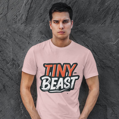 Men’s Light Baby Pink Printed T-Shirt – Tiny Beast Typography Design - Printed T-Shirt