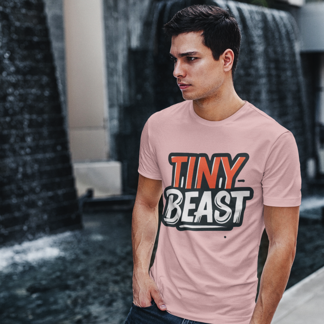 Men’s Light Baby Pink Printed T-Shirt – Tiny Beast Typography Design - Printed T-Shirt