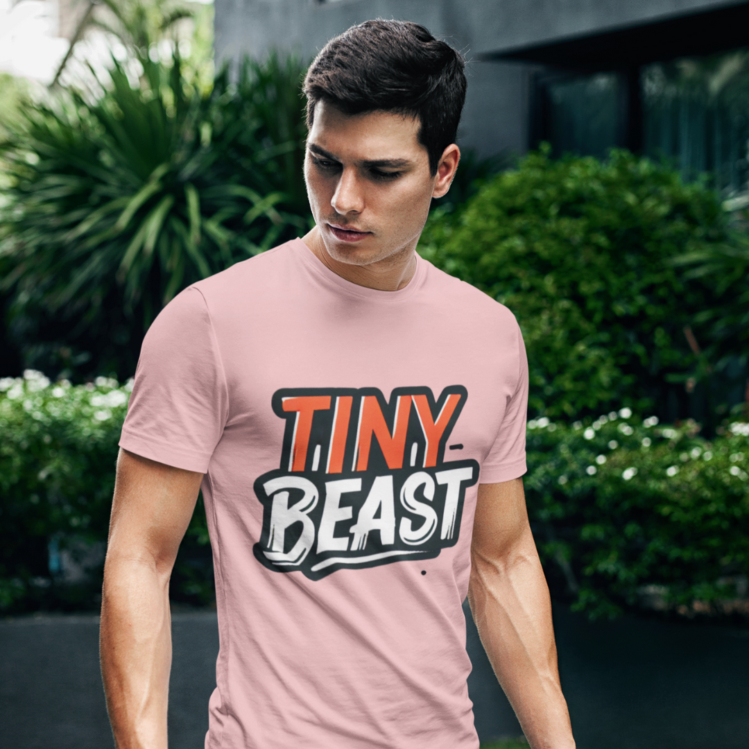 Men’s Light Baby Pink Printed T-Shirt – Tiny Beast Typography Design - Printed T-Shirt