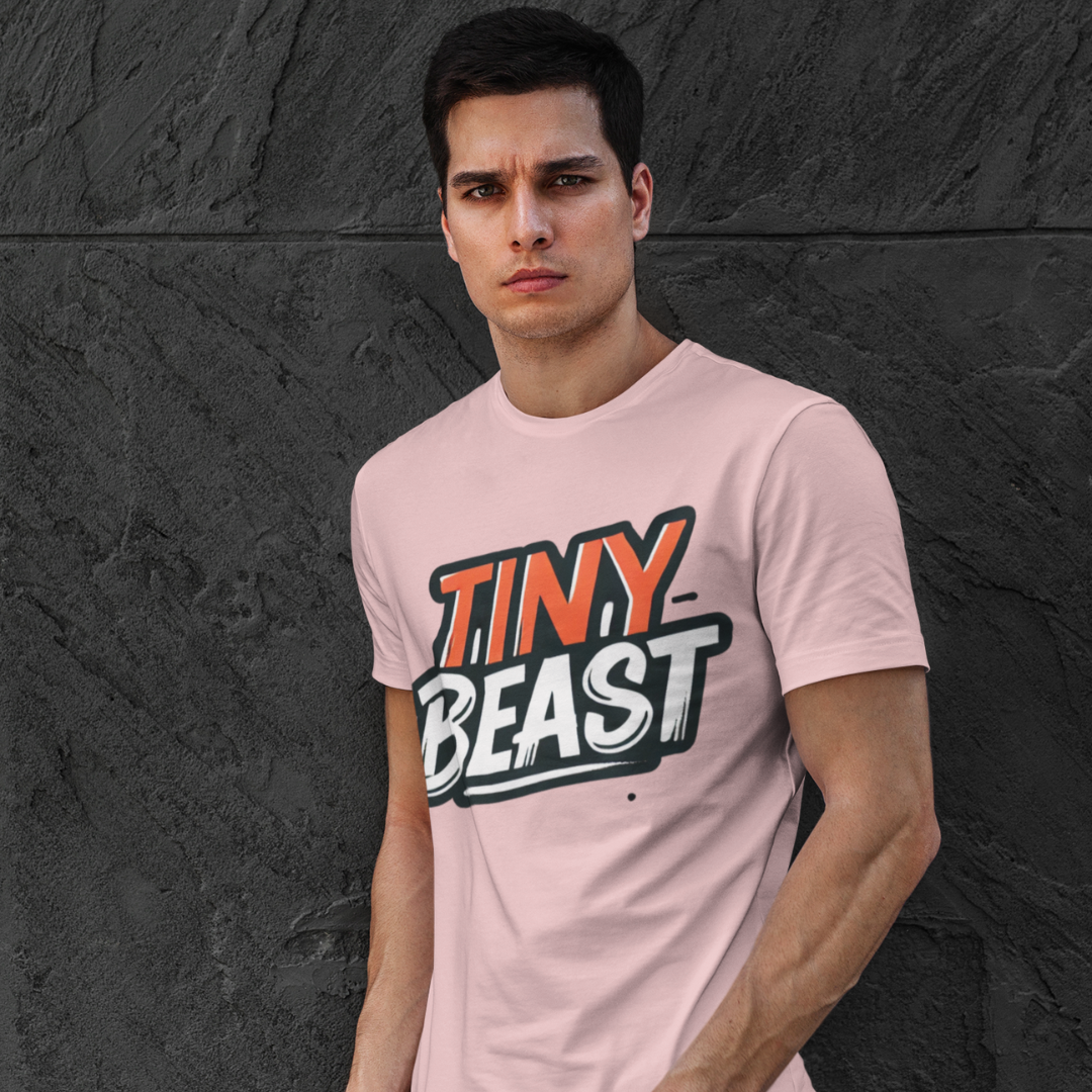 Men’s Light Baby Pink Printed T-Shirt – Tiny Beast Typography Design - Printed T-Shirt