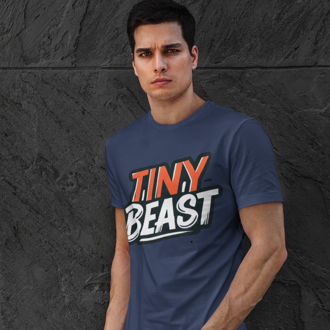 Men’s Navy Blue Printed T-Shirt – Tiny Beast Typography Design - Printed T-Shirt