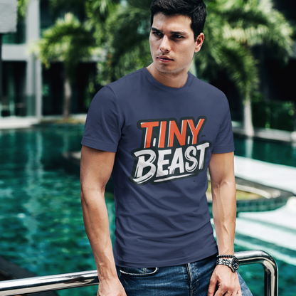 Men’s Navy Blue Printed T-Shirt – Tiny Beast Typography Design - Printed T-Shirt