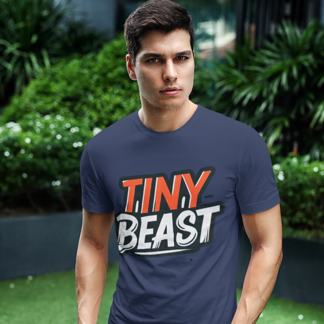 Men’s Navy Blue Printed T-Shirt – Tiny Beast Typography Design - Printed T-Shirt