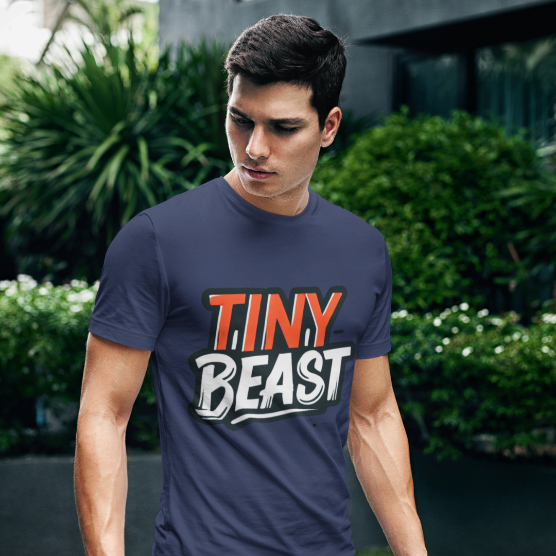 Men’s Navy Blue Printed T-Shirt – Tiny Beast Typography Design - Printed T-Shirt