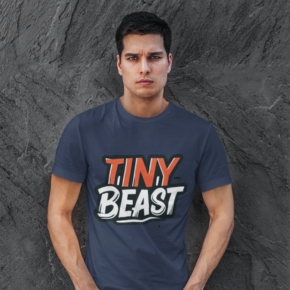 Men’s Navy Blue Printed T-Shirt – Tiny Beast Typography Design - S / Navy - Printed T-Shirt