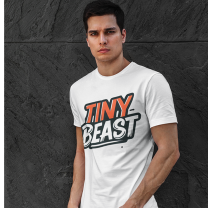 Men’s White T-Shirt with Bold Tiny Beast Typography Print - Printed T-Shirt