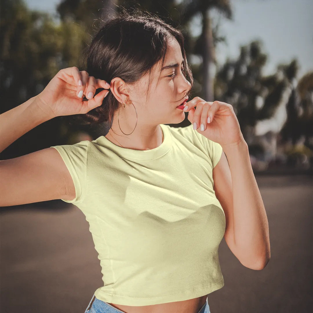 Premium Solid Beige Crop Top in Super-Combed Cotton - XS / Beige - Crop Top