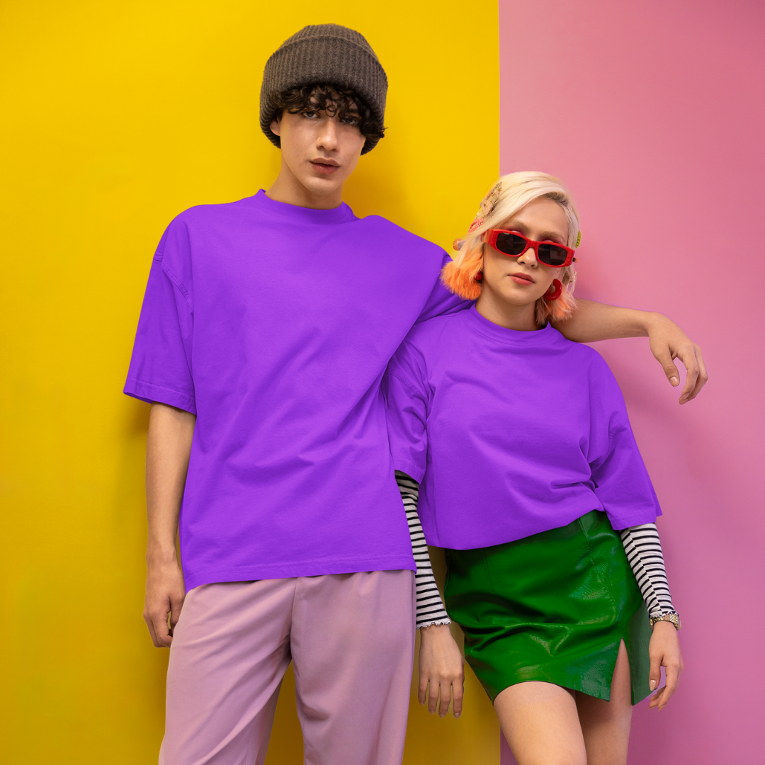 Unisex Oversized Classic T-Shirt in Purple Super-Combed Cotton - Oversized T-Shirt